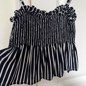 Navy striped ruched peplum cami